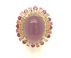 Lavender Chalcedony, Pink Tourmaline, Rhodolite Garnet and Peridot Cocktail Ring