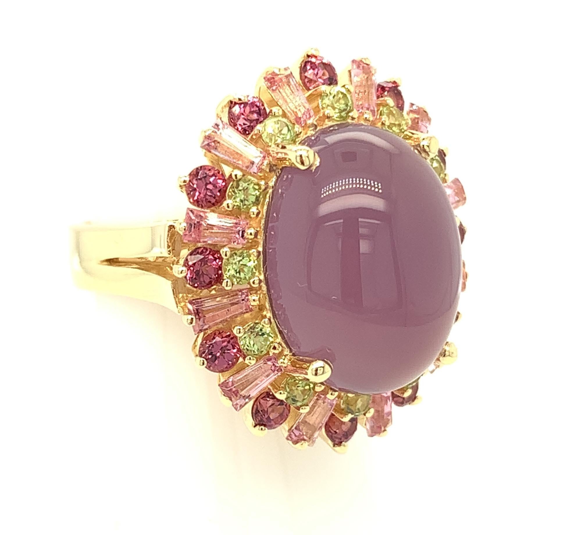 pink tourmaline and peridot ring