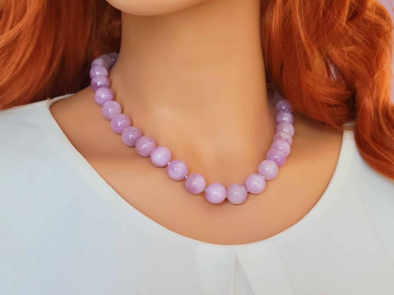 Bead Lavender Chatoyant Kunzite Necklace With Vintage Essex Crystal Clasp For Sale