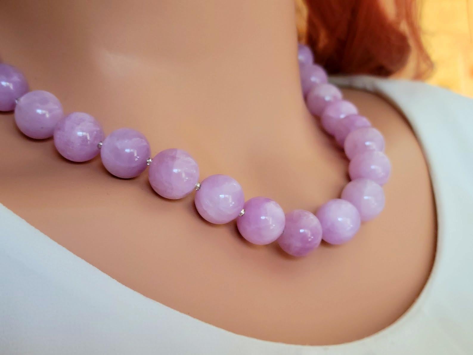 Lavender Chatoyant Kunzite Necklace With Vintage Essex Crystal Clasp For Sale 3