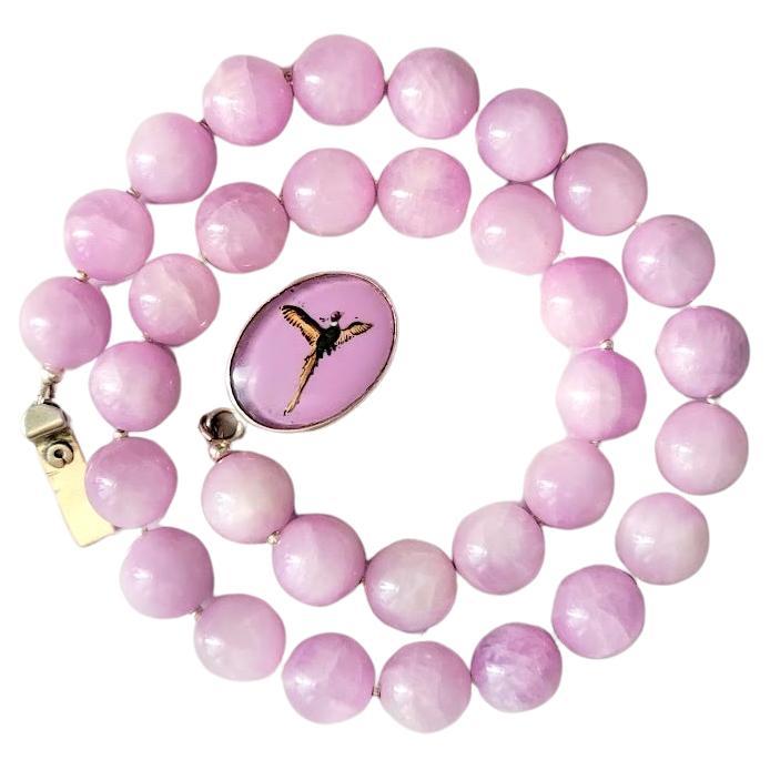 Lavender Chatoyant Kunzite Necklace With Vintage Essex Crystal Clasp For Sale