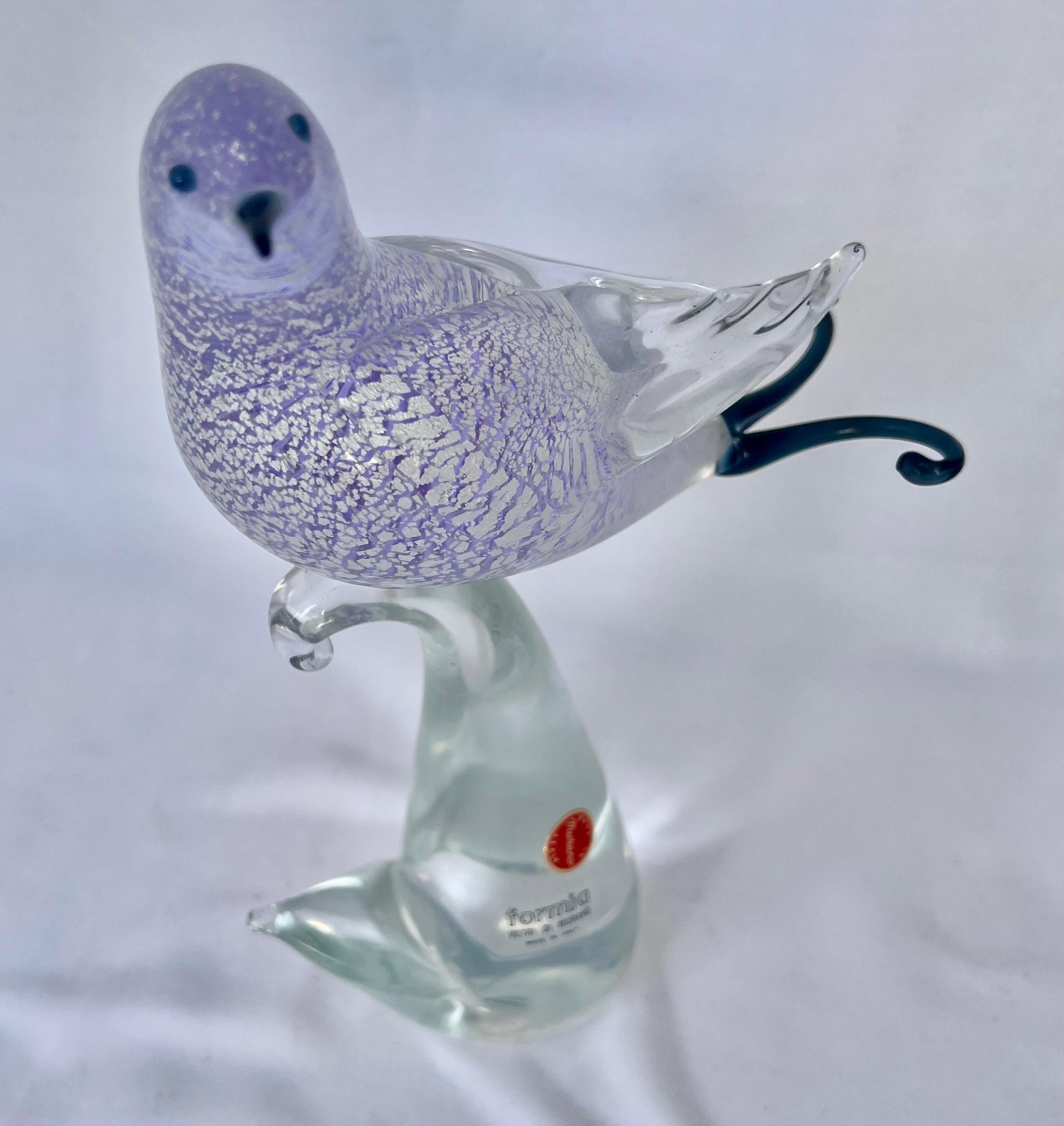 Lavender Colored Hand Blown Murano Glass Bird, Early 20th Century 2