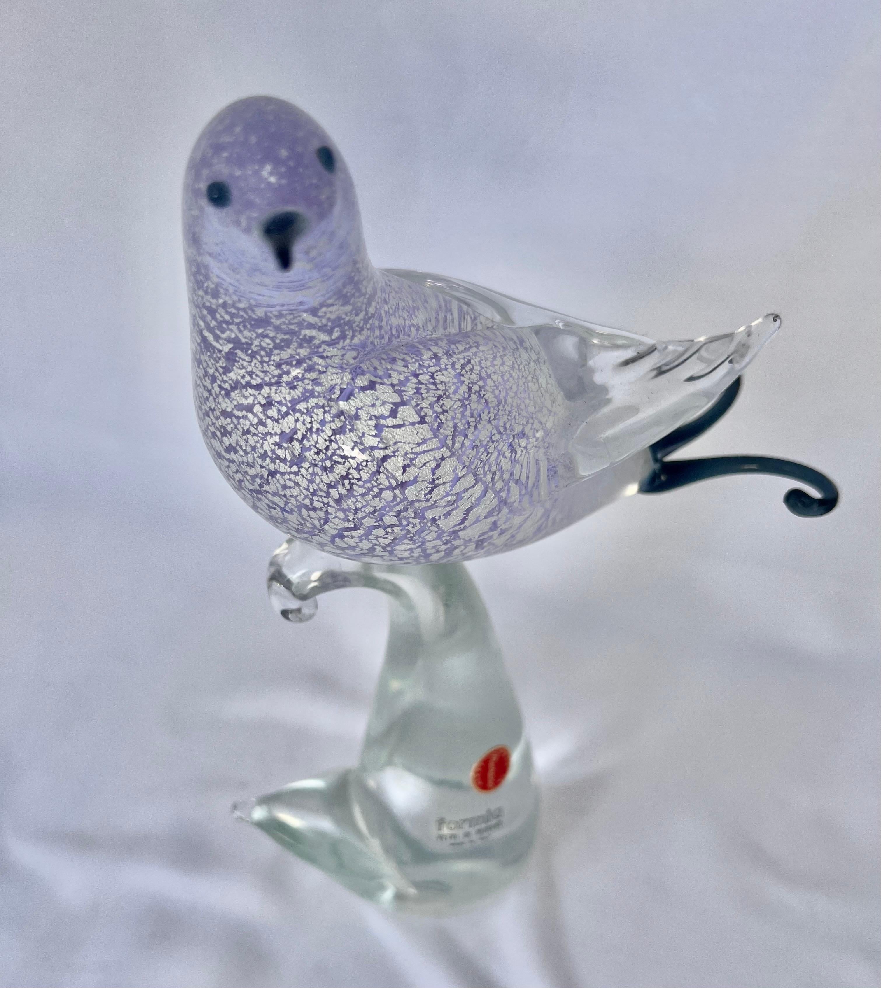 Lavender Colored Hand Blown Murano Glass Bird, Early 20th Century 6