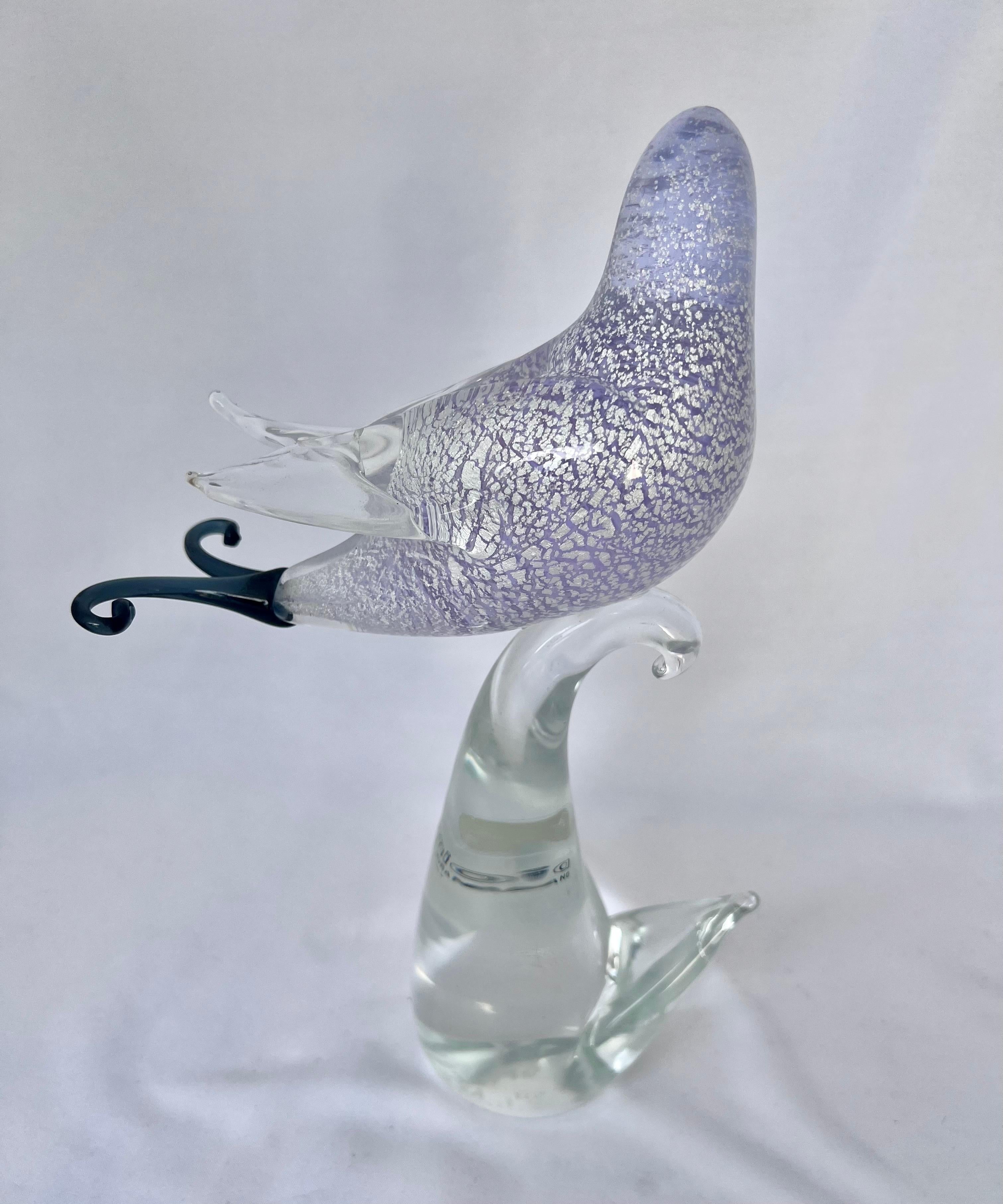 Lavender Colored Hand Blown Murano Glass Bird, Early 20th Century 7