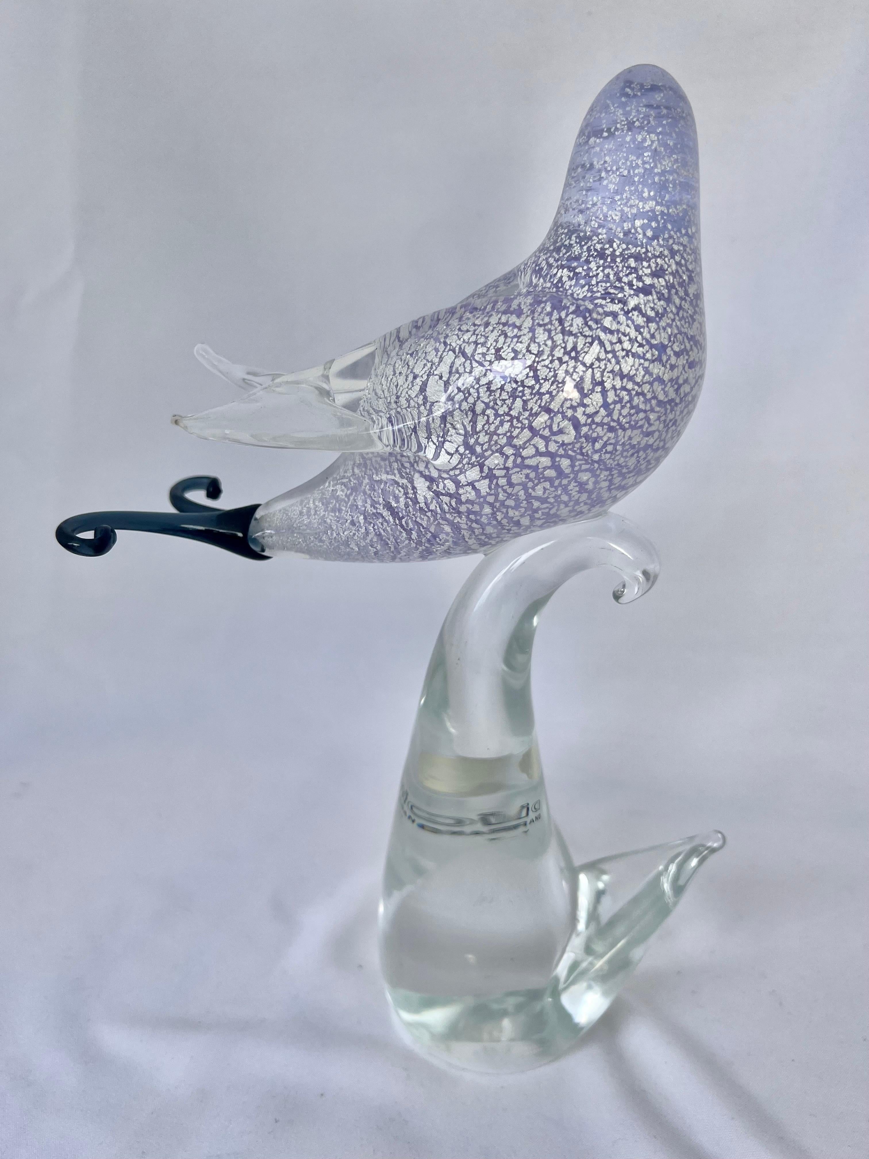 Mid-Century Modern Lavender Colored Hand Blown Murano Glass Bird, Early 20th Century