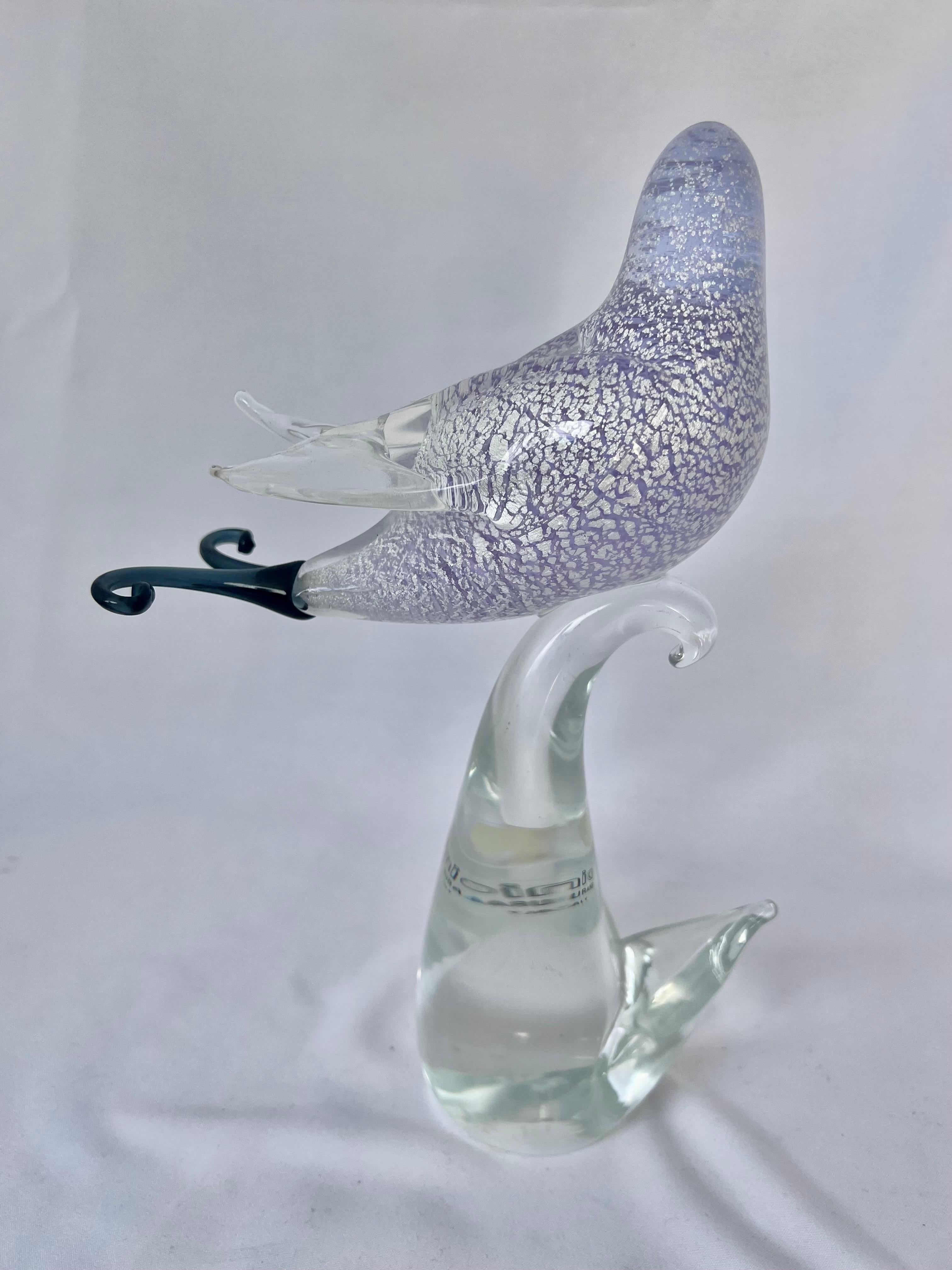 Lavender Colored Hand Blown Murano Glass Bird, Early 20th Century 1