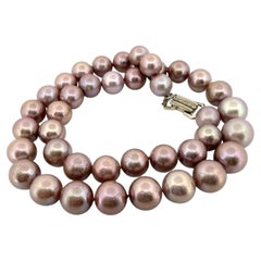 Lavender Cultured Pearl Necklace 14K Gold Diamond Clasp 20" 11-13mm