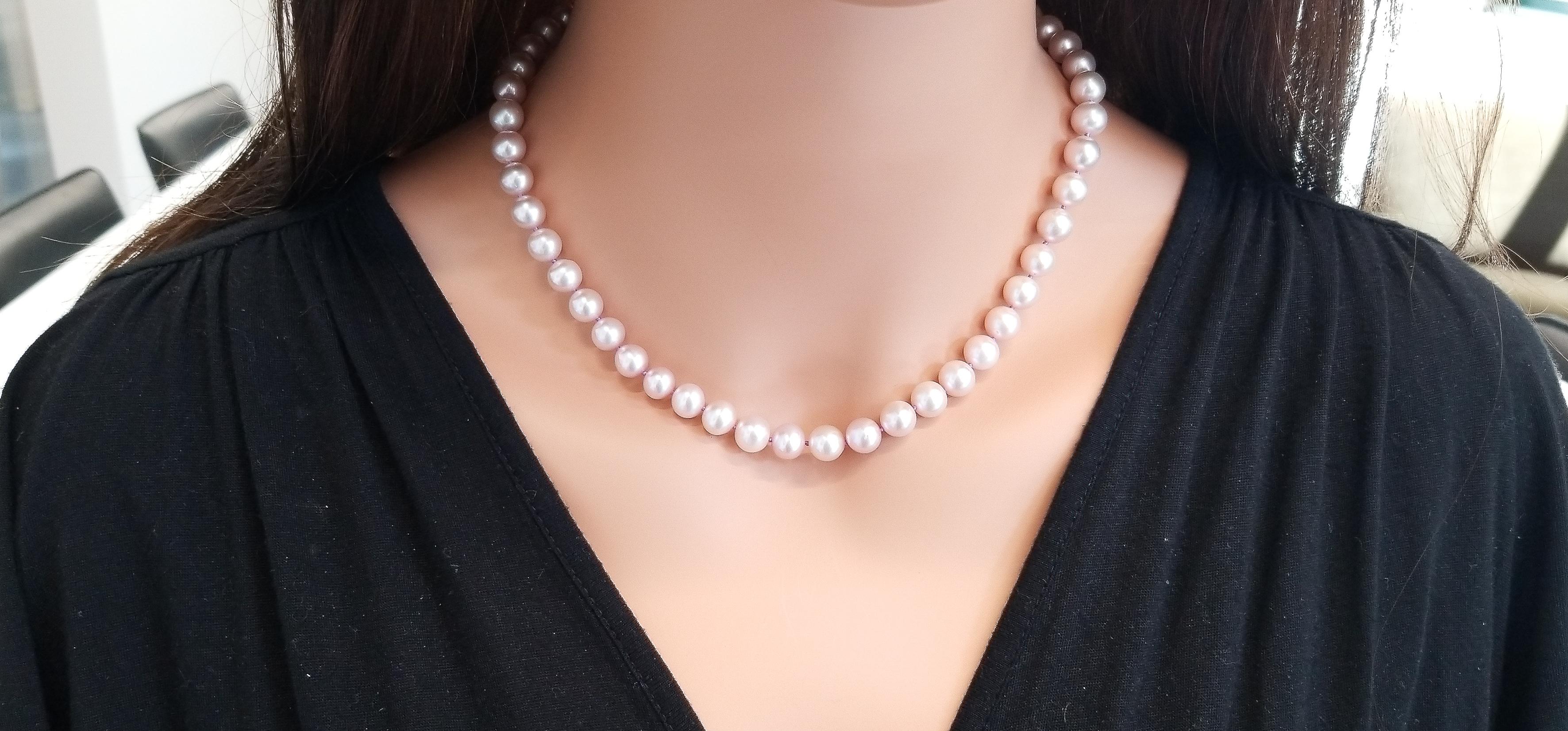 Every stylish lady needs an elegant strand of pearls! If you are looking for a piece that will be worn and enjoy for any and all occasions, then this is the one. This striking feminine necklace features gorgeous 8-millimeter lavender pearls set