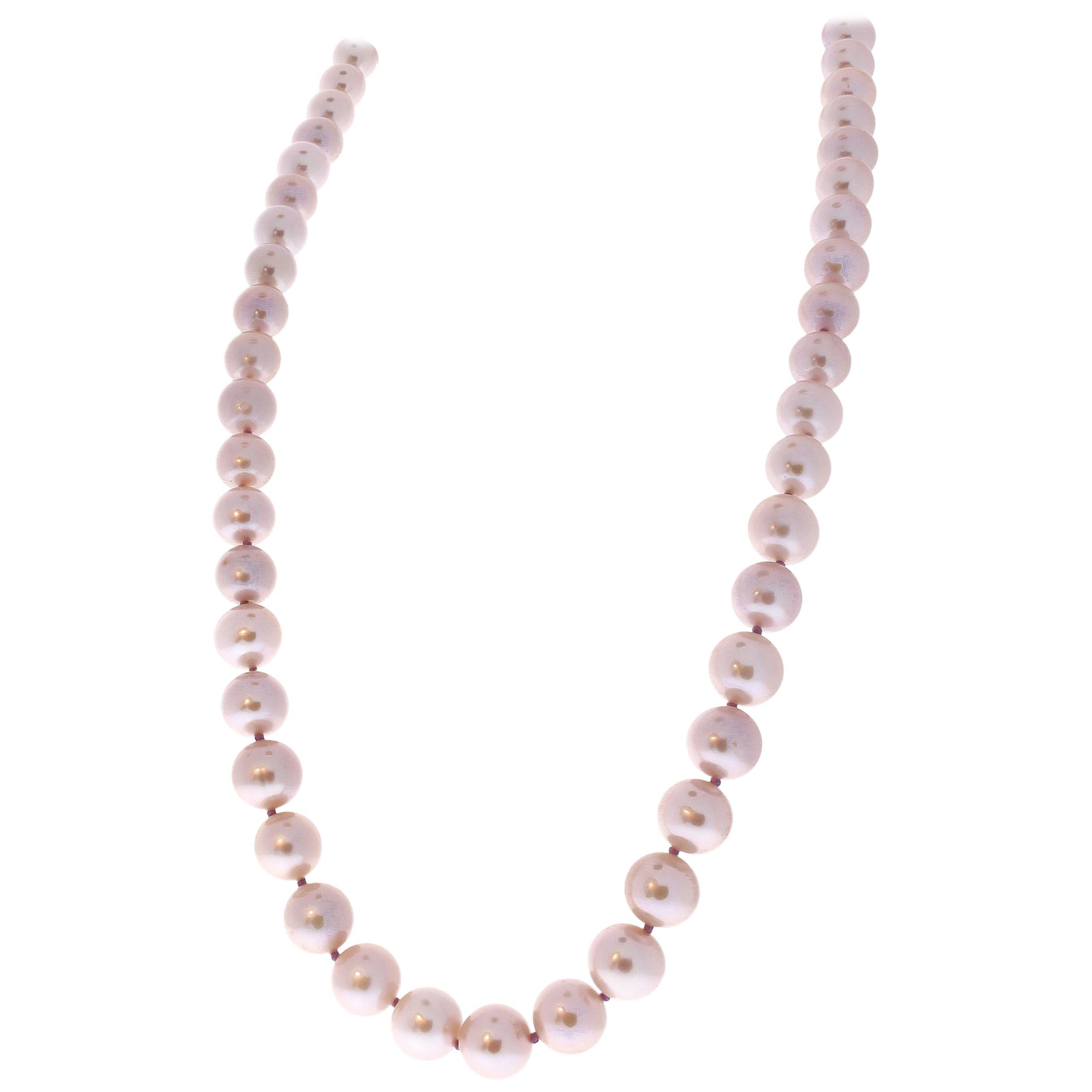 Lavender Cultured Pearls and Diamond 14 Karat White Gold Necklace