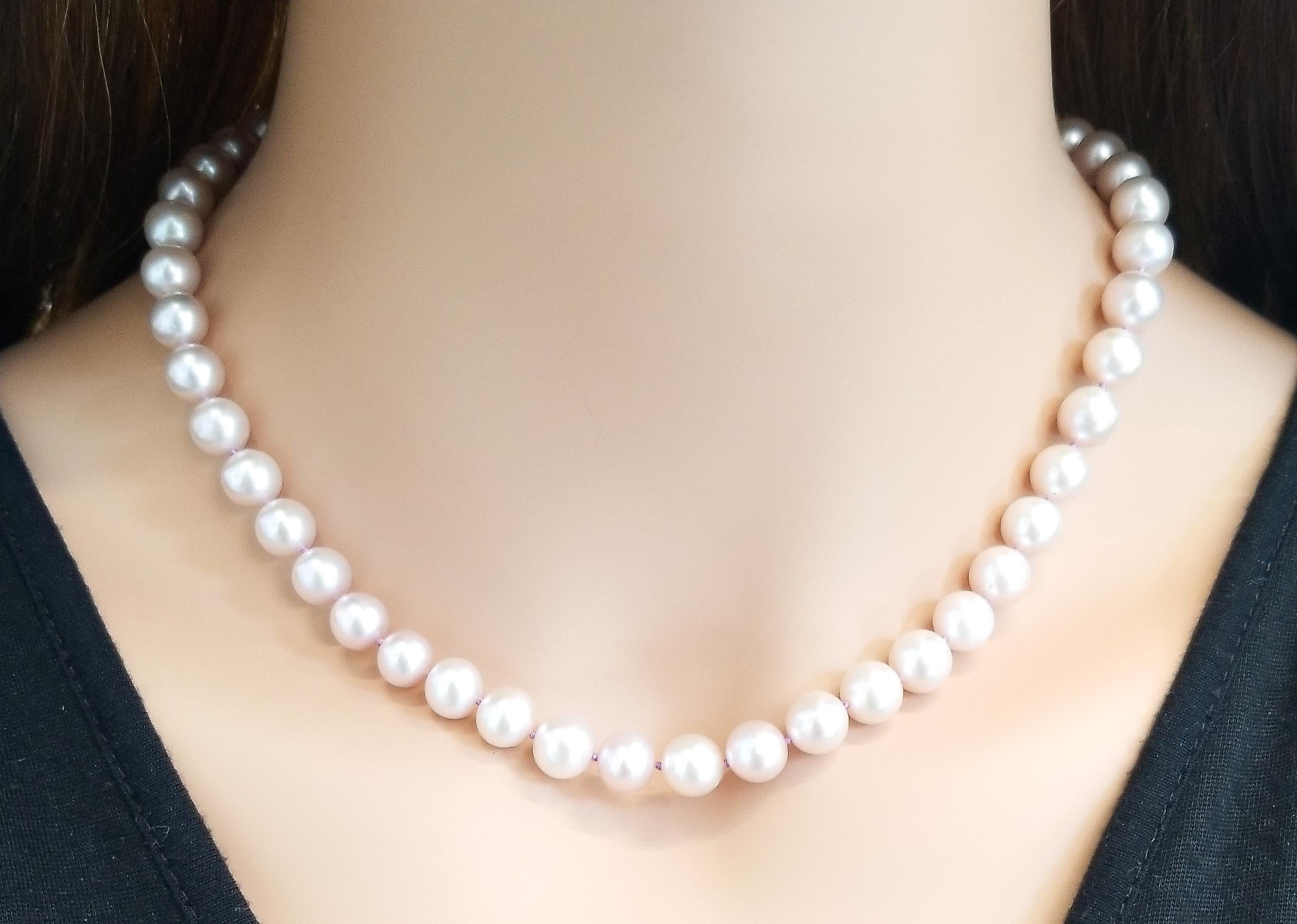 Lavender Cultured Pearls and Diamond 14 Karat White Gold Necklace 1