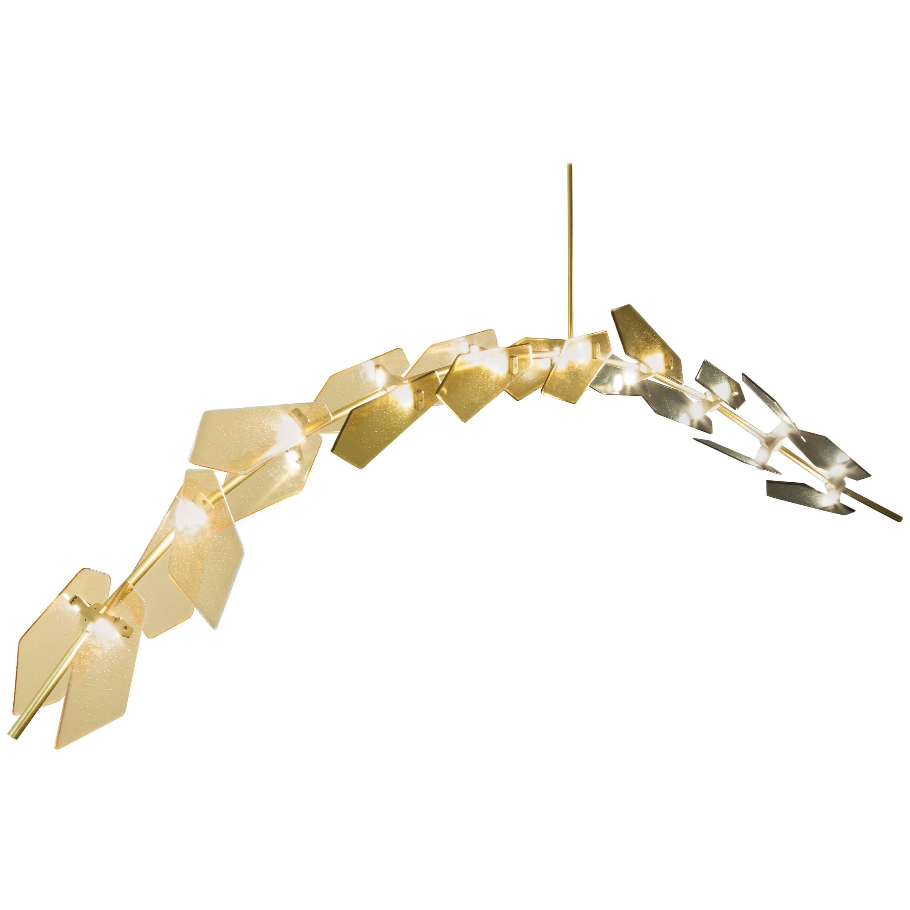 'Lavender' Feyzstudio Cast Crystal Shaped Glass with Brass Branch Led Chandelier For Sale