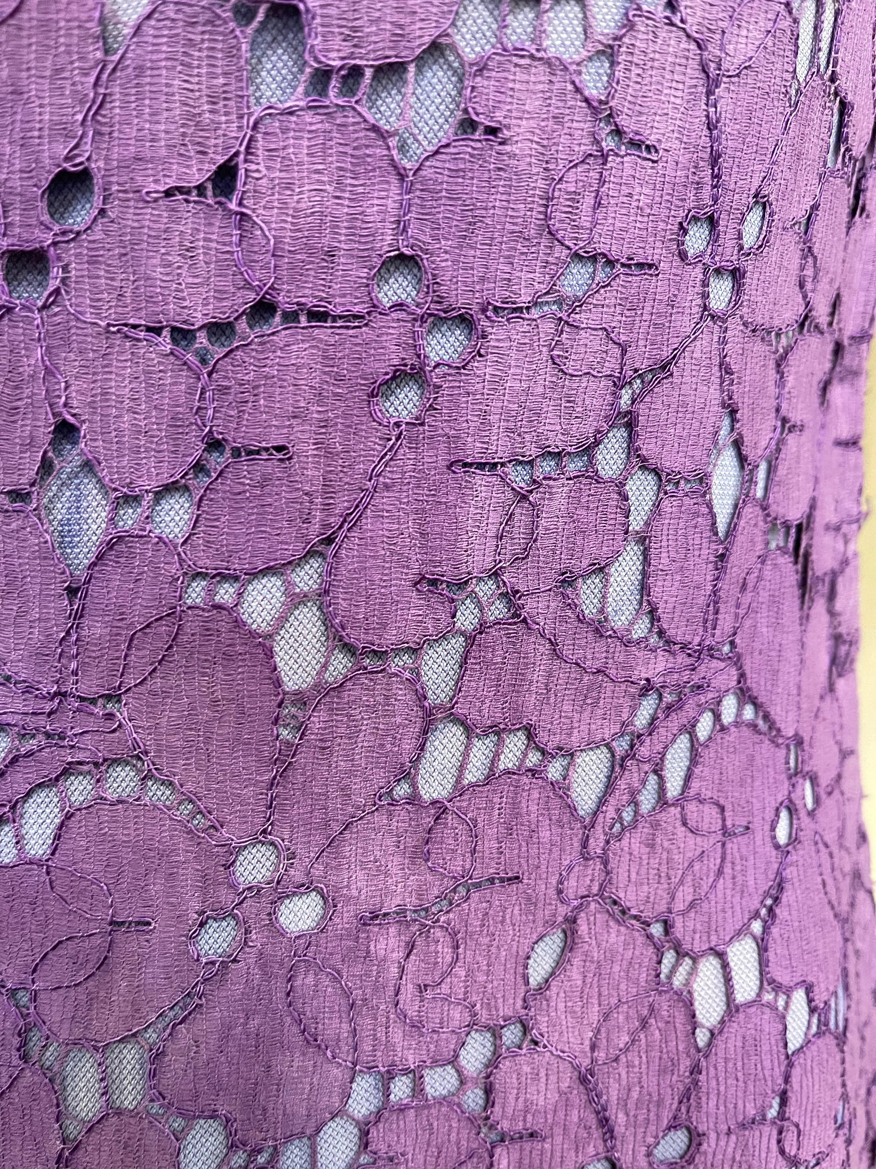 Lavender Floral Cotton Lace Gown, 1930s In Good Condition For Sale In Los Angeles, CA