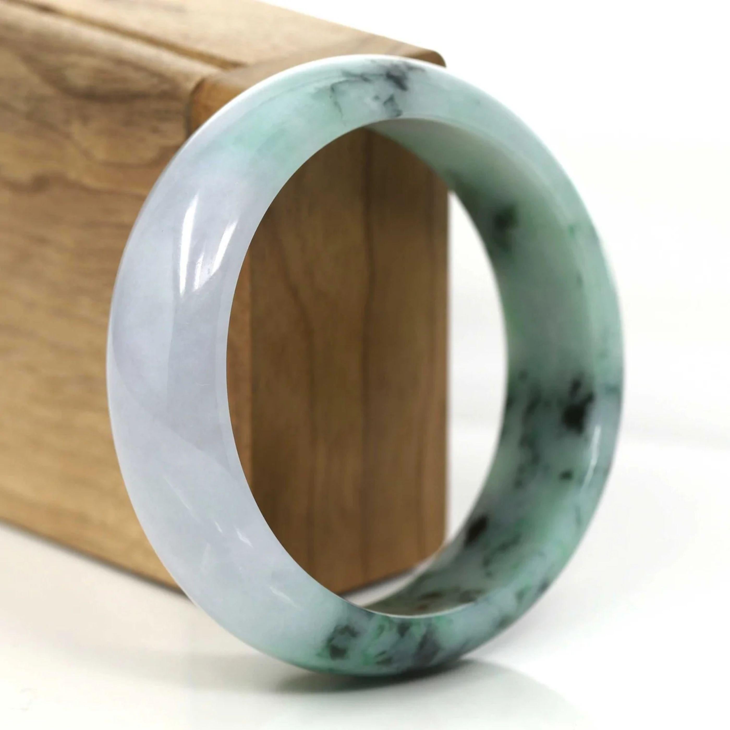 * DETAILS--- Genuine Burmese Jadeite Jade Bangle Bracelet. This bangle is made with very high-quality genuine Burmese Jadeite jade. The jade texture is fine and smooth with nice purple-lavender green color throughout the whole bangle. It looks so