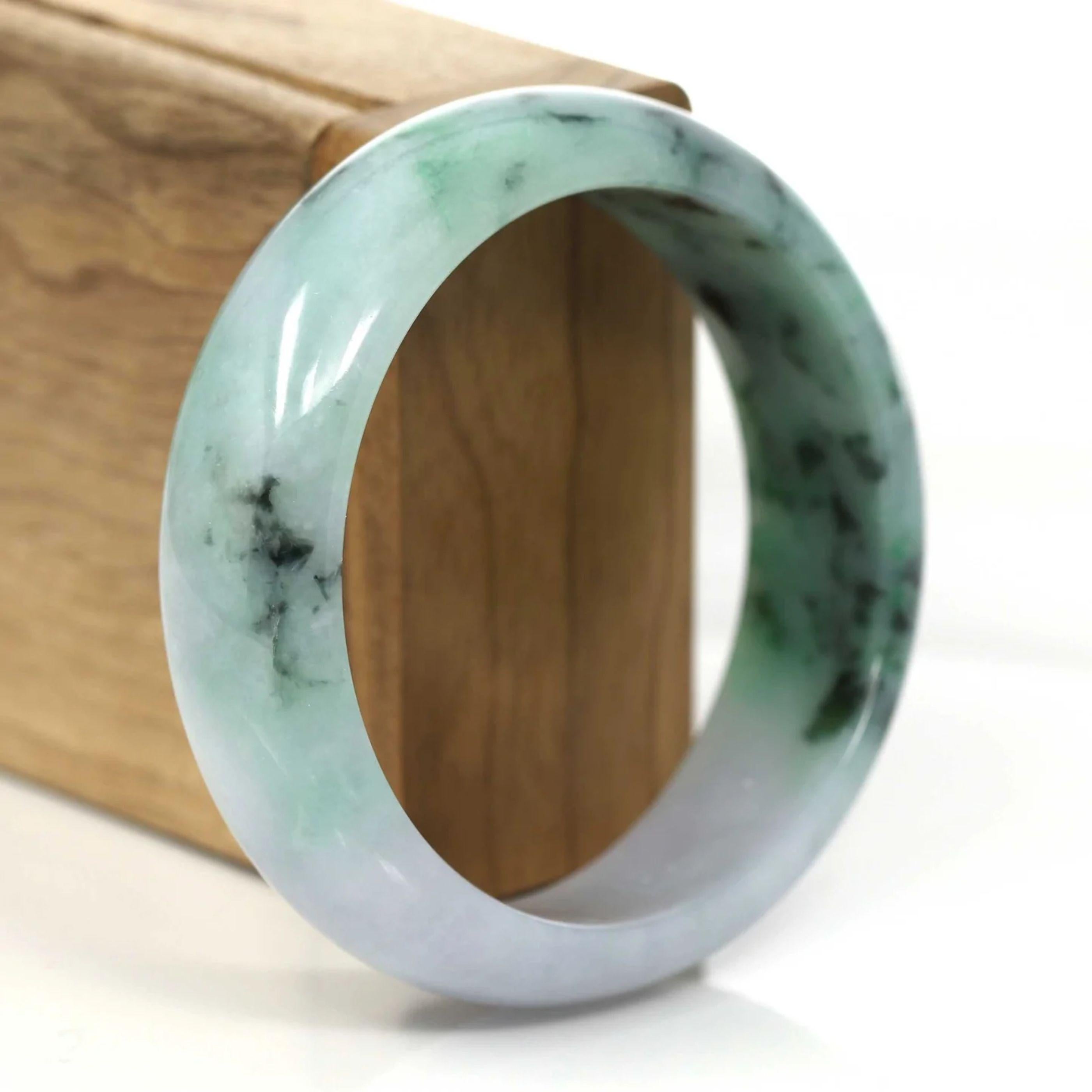 Artist Lavender- Forest Green Natural Jadeite Jade Bangle (58.50 mm) #664 For Sale