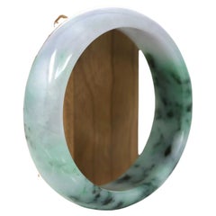 Bracelet jonc en jadéite naturelle vert forêt lavande (58,50 mm) n°664
