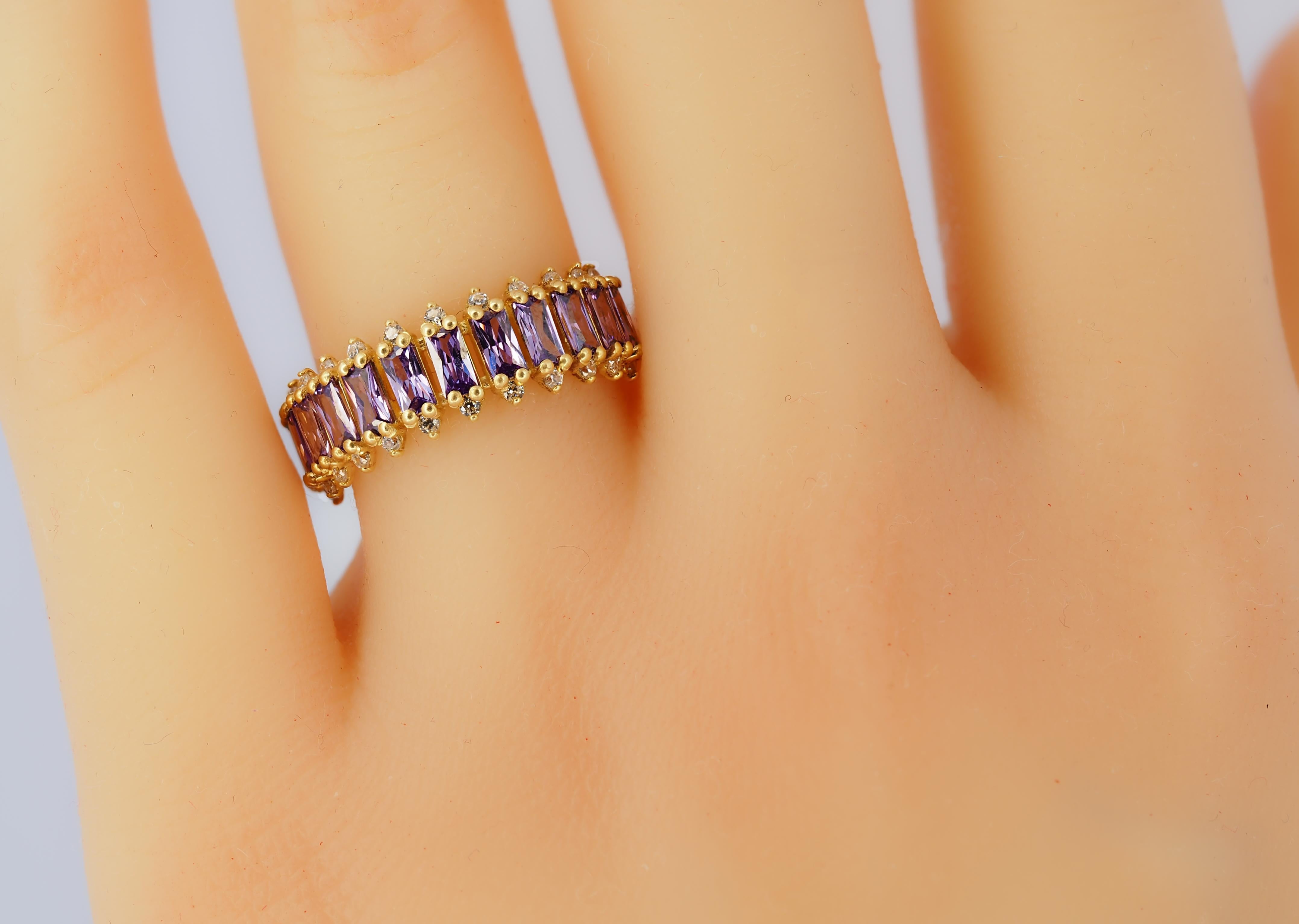 For Sale:  Lavender gems baguette 14k gold half eternity ring 3