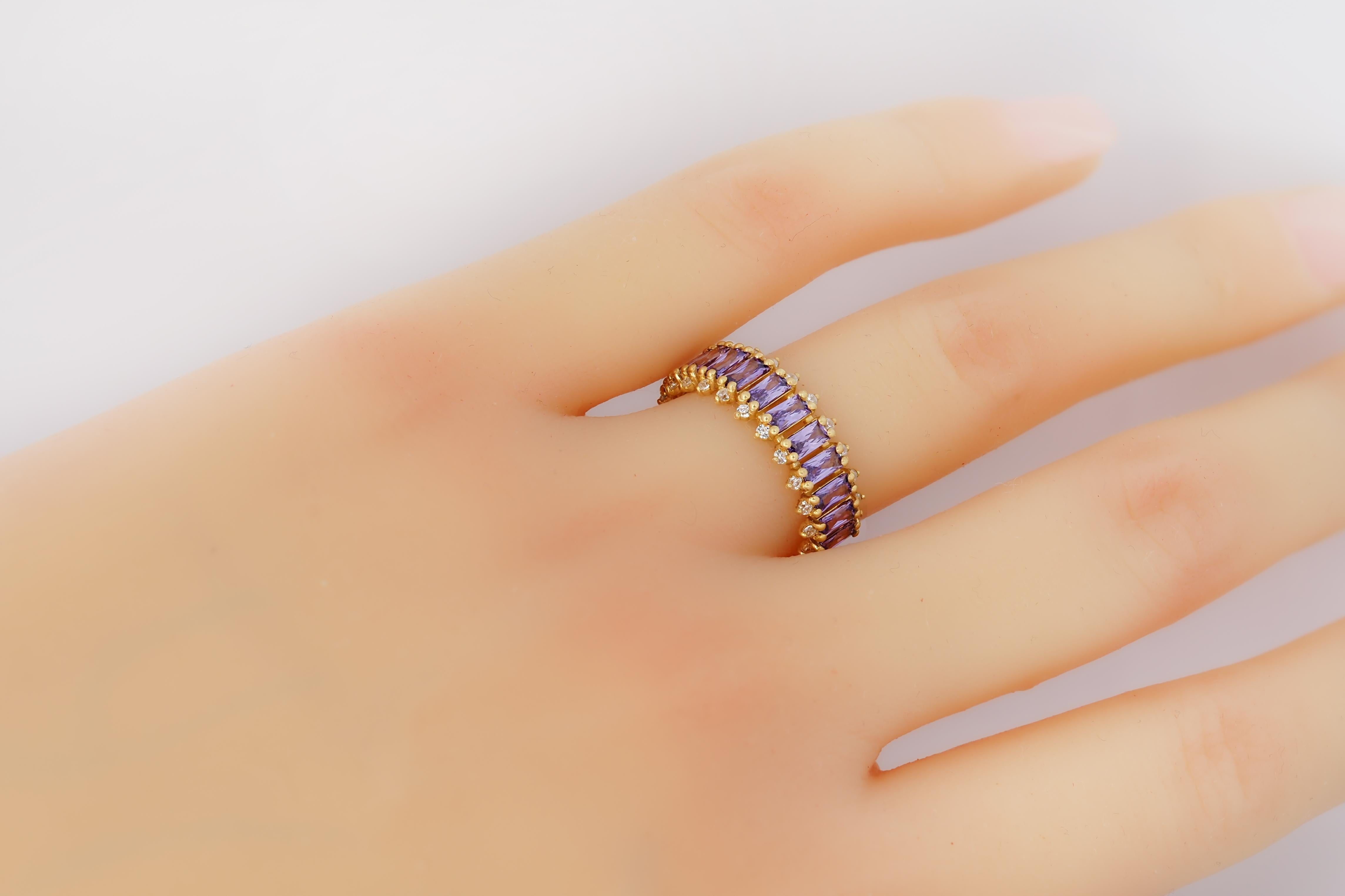 For Sale:  Lavender gems baguette 14k gold half eternity ring 4