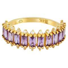 Lavender gems baguette 14k gold half eternity ring