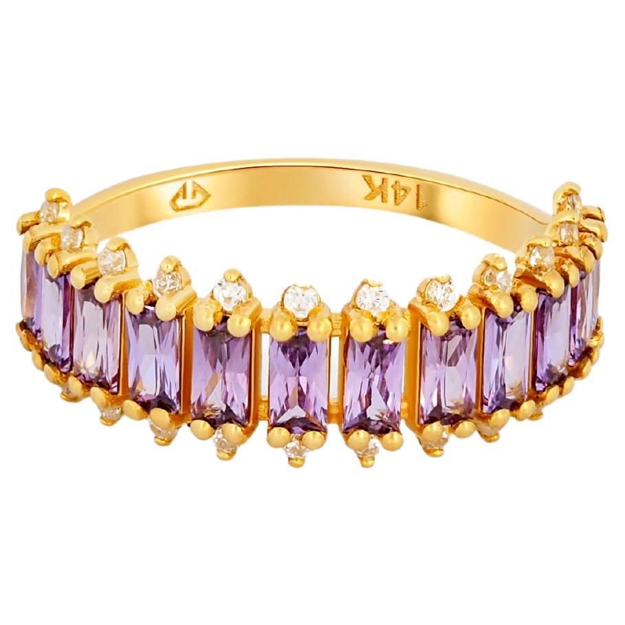 For Sale:  Lavender gems baguette 14k gold half eternity ring.