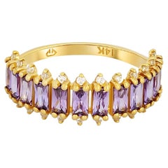 Lavendel Edelsteine Baguette 14k Gold halbe Ewigkeit Ring