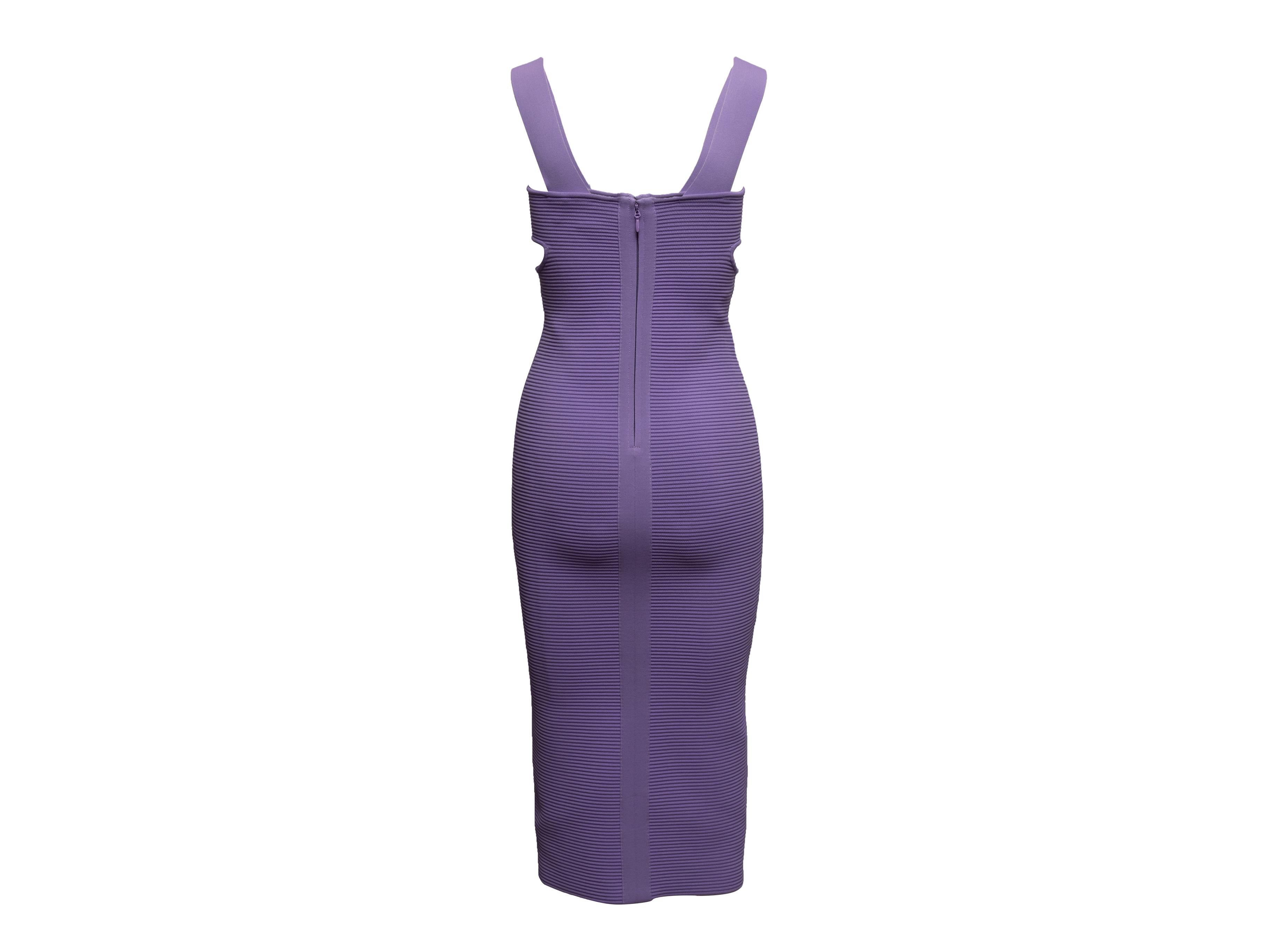 Lavendelfarbenes Herve Leger Bandage-Kleid mit Ausschnitt Größe US XS (Grau) im Angebot