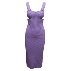 Lavendelfarbenes Herve Leger Bandage-Kleid mit Ausschnitt Größe US XS