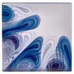 Lavender Interaction, lavender & blue cast glass sculpture by Helen Restorick