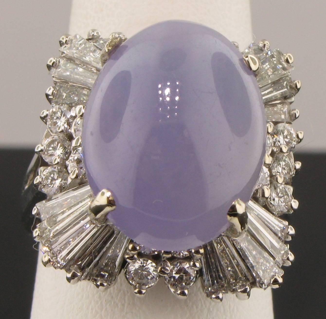 Women's or Men's Lavender Jade and Diamond Ring Set in Platinum