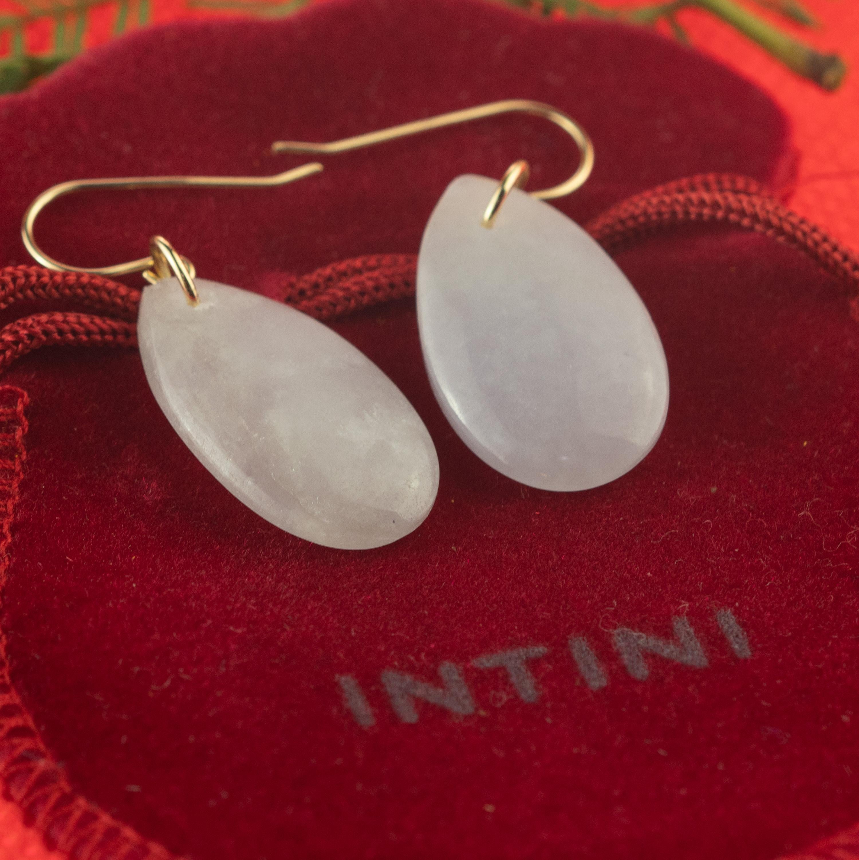 Stunning lavender Jade wire earrings. Beautiful drop shaped precious stones hanging from 18 karat yellow gold. This stunning masterpiece with high quality craftsmanship was born in the Intini Jewels workshop. Our designers add all the italian modern