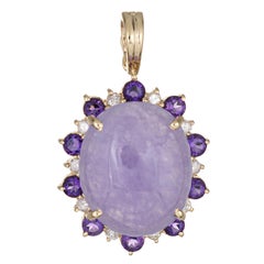 Lavender Jade Amethyst Diamond Pendant Vintage 14 Karat Gold Estate Jewelry