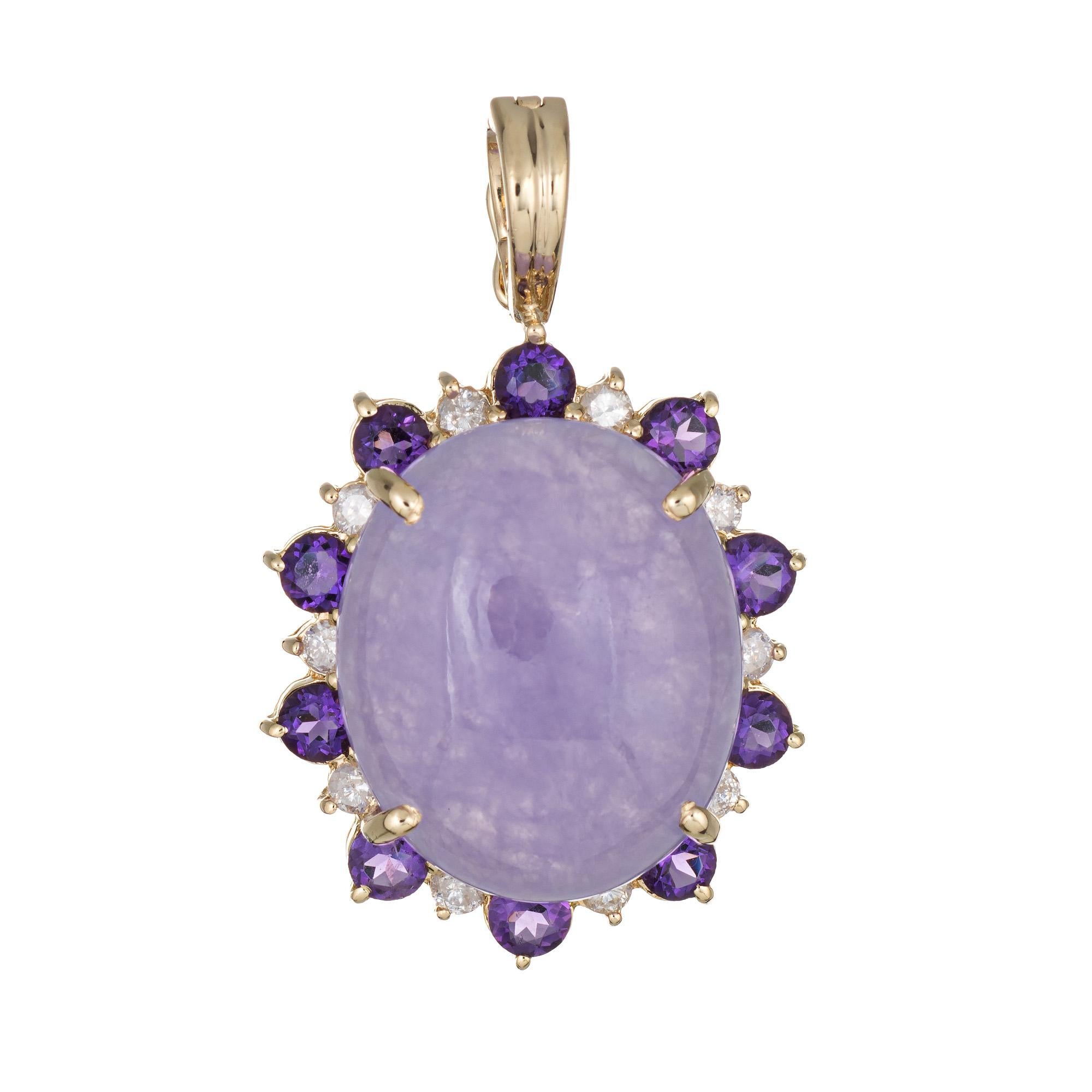 Modern Lavender Jade Amethyst Diamond Pendant Vintage 14 Karat Gold Estate Jewelry