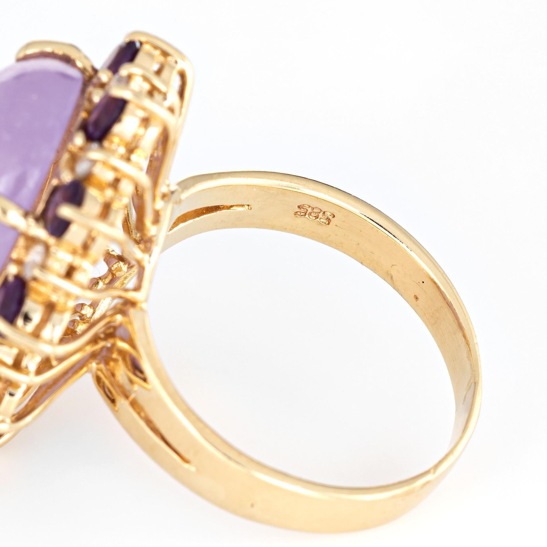 Lavender Jade Amethyst Diamond Ring Vintage 14 Karat Yellow Gold Oval Cocktail In Good Condition In Torrance, CA