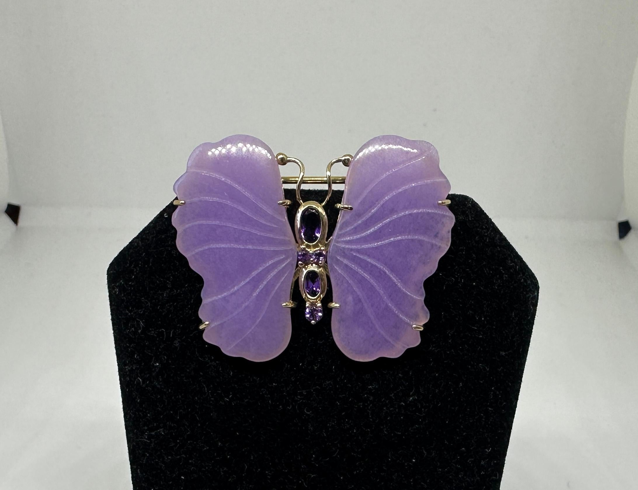 da uomo o donna Spilla farfalla in oro lavanda giada ametista Insetto antico in vendita
