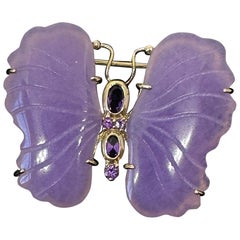 Jade Lavanda Amatista Oro Broche Mariposa Alfiler Insecto Antiguo