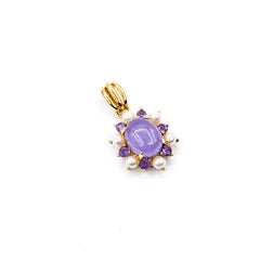 Lavender Jade, Amethyst & Pearl Pendant in 14k Yellow Gold