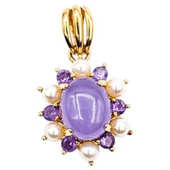 Lavender Jade, Amethyst & Pearl Pendant in 14k Yellow Gold