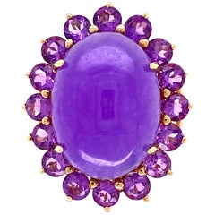 Retro Lavender Jade and Amethyst Gold Cocktail Ring Estate Fine Jewelry