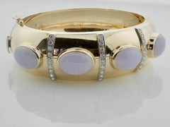 Lavender Jade and Diamond Bangle Bracelet in Yellow Gold