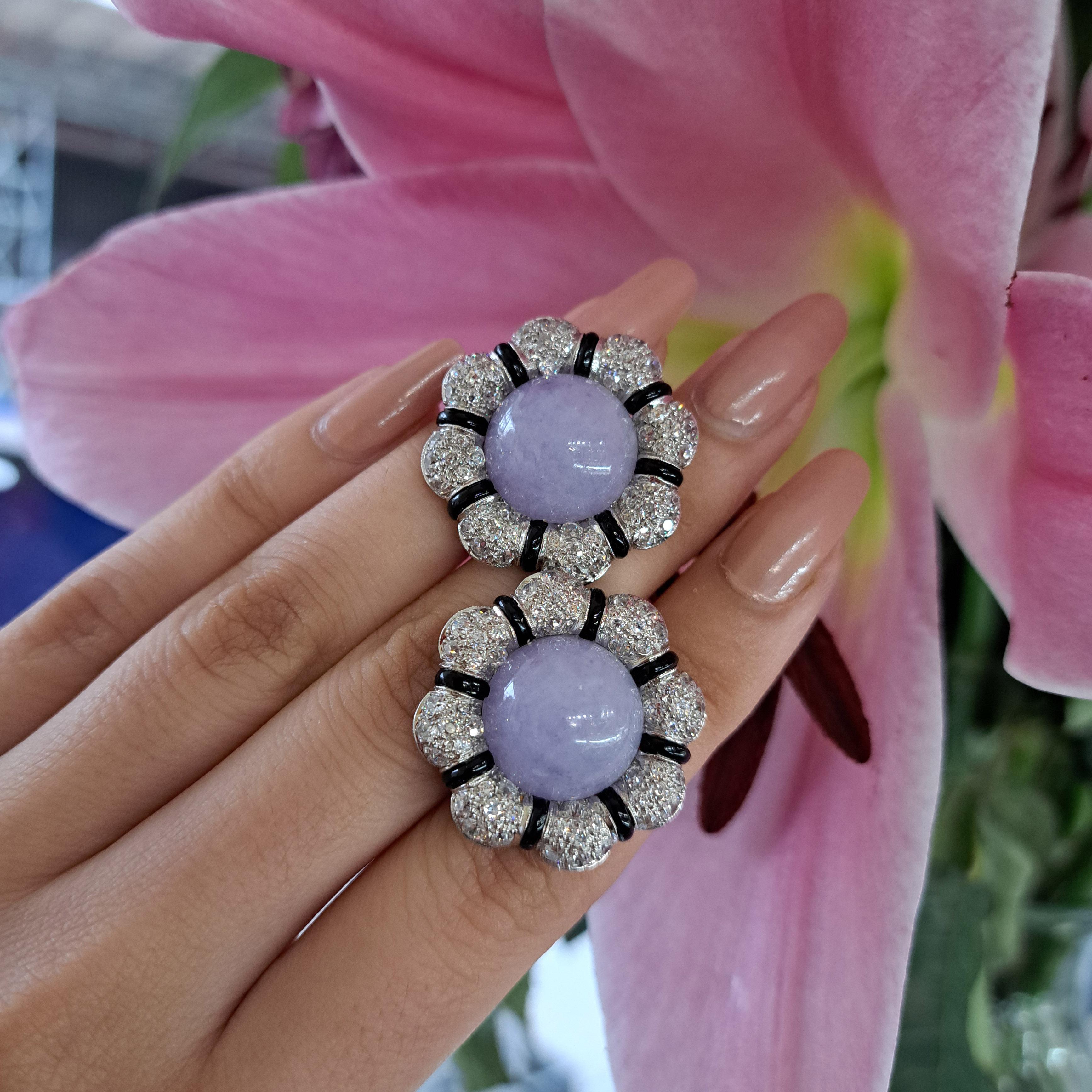 Women's Lavender Jade and Diamond Flower Earrings For Sale