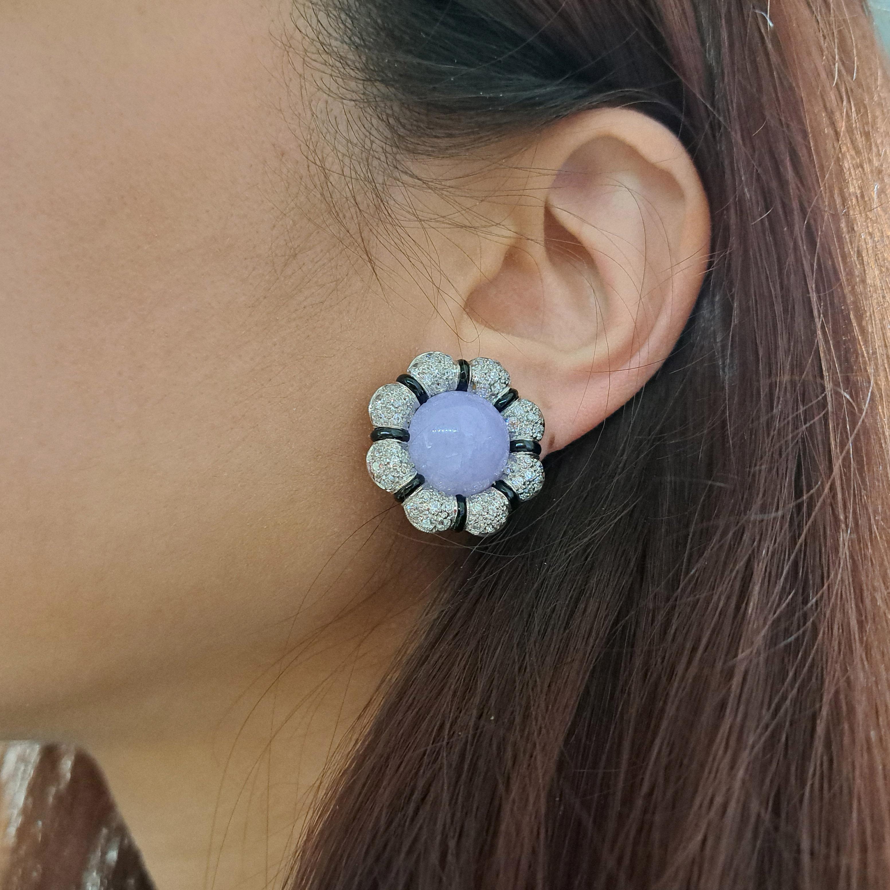 Lavender Jade and Diamond Flower Earrings For Sale 1