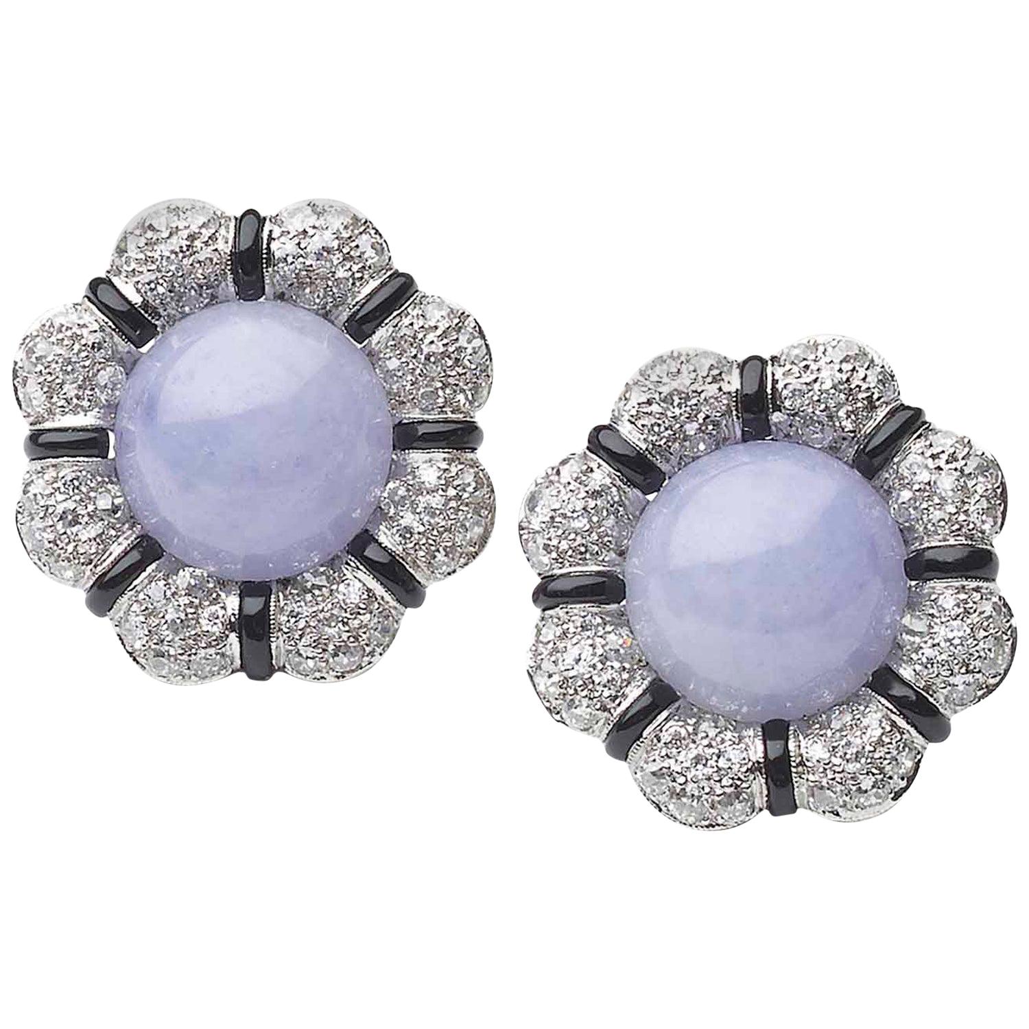 Lavender Jade and Diamond Flower Earrings For Sale