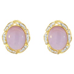 Lavender Jade and Diamond Halo Earrings 18K Yellow Gold