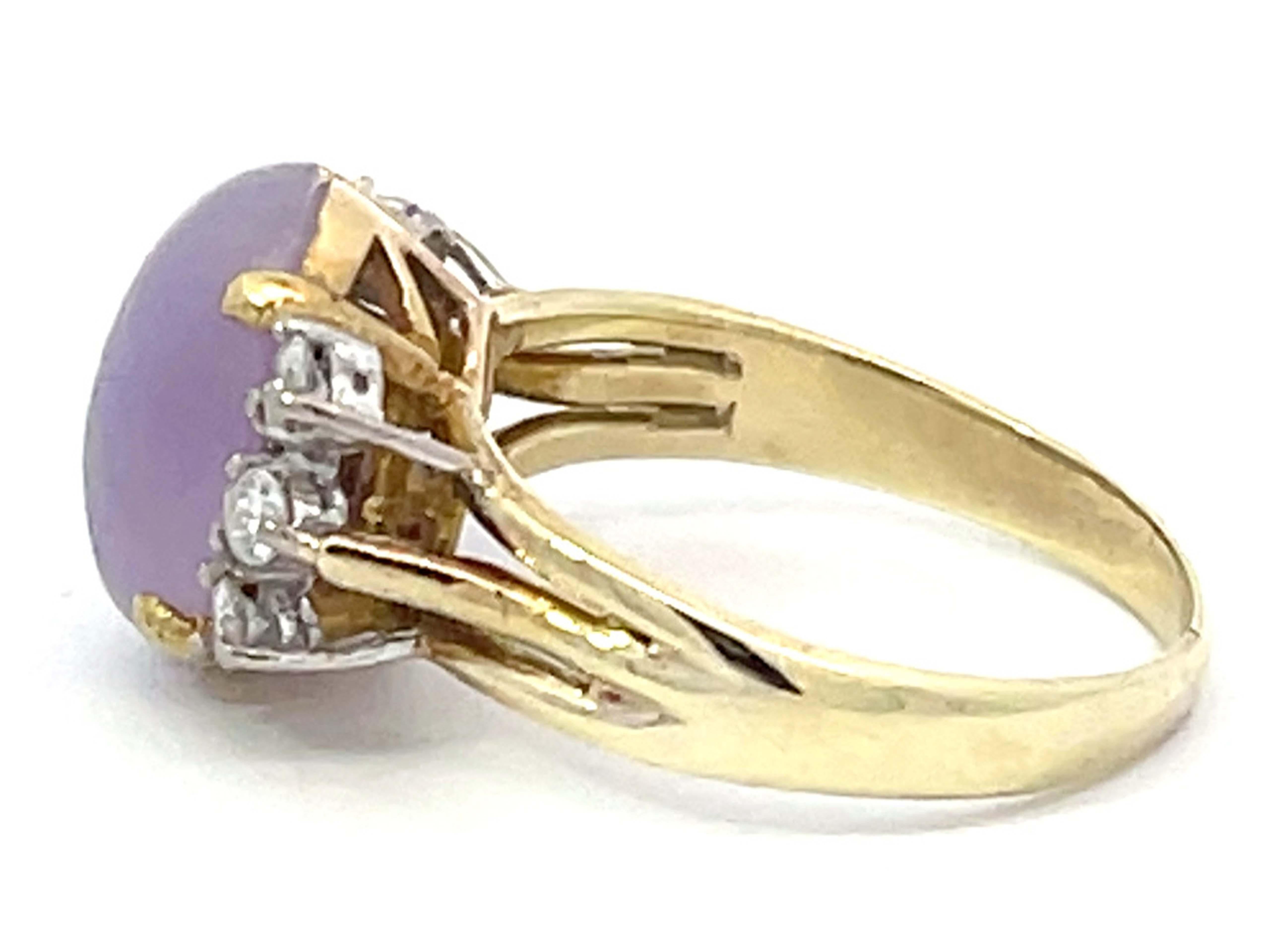 Women's Lavender Jade and Diamond Ring in 14k Yellow Gold For Sale
