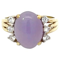 Retro Lavender Jade and Diamond Ring in 14k Yellow Gold