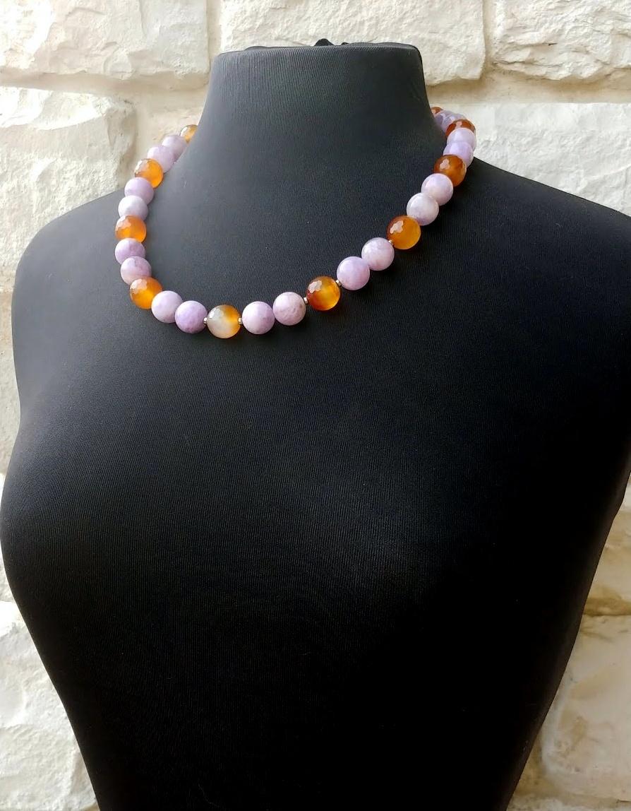 Lavender Jade and Faceted Carnelian Necklace 5