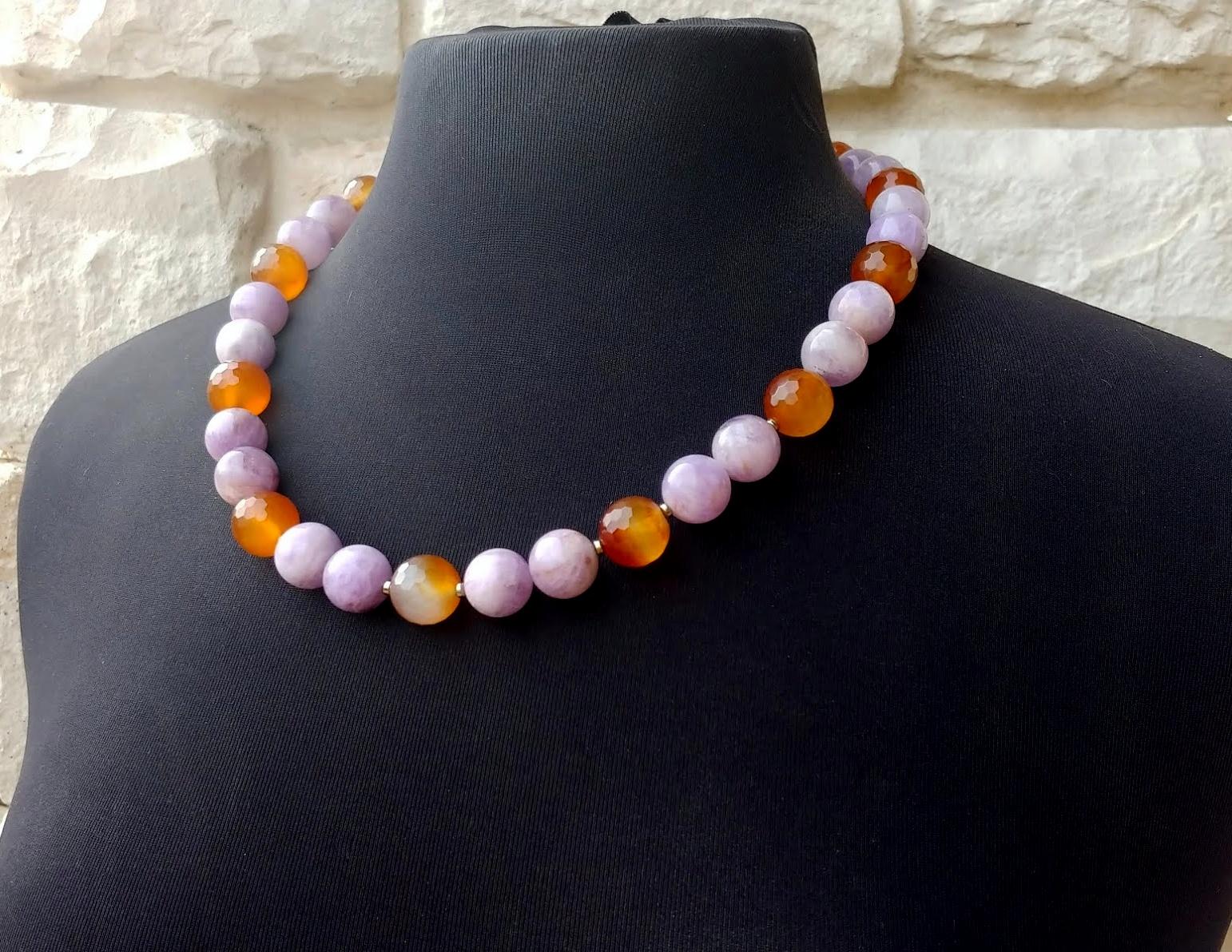 Lavender Jade and Faceted Carnelian Necklace 6