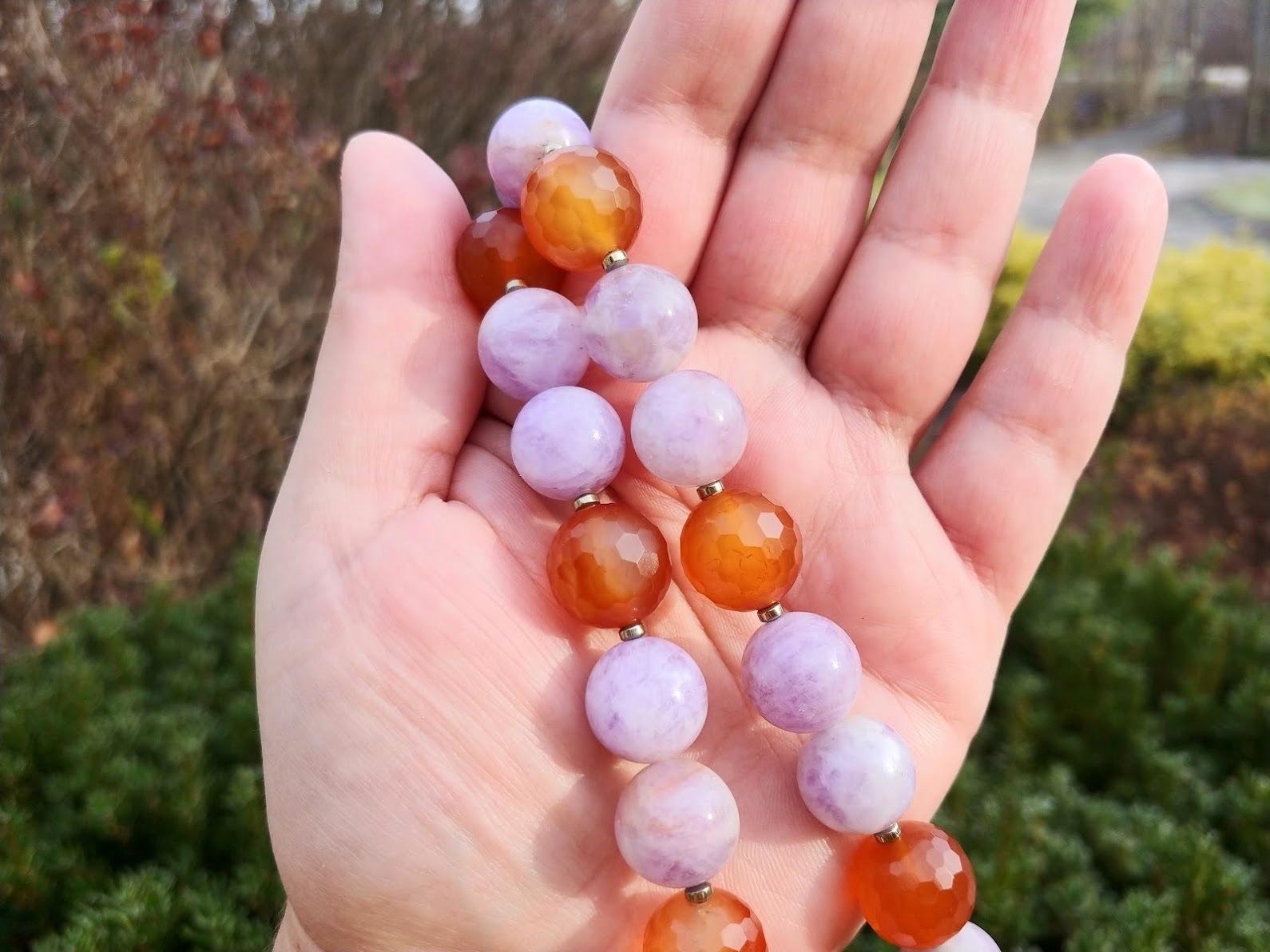 Lavender Jade and Faceted Carnelian Necklace 7
