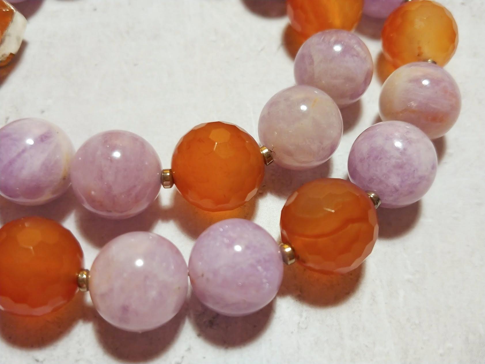 Bead Lavender Jade and Faceted Carnelian Necklace
