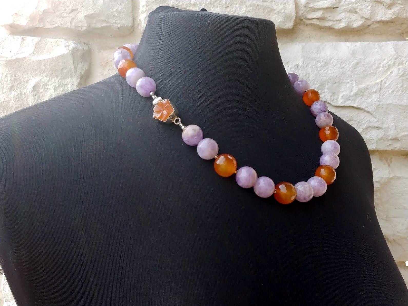Women's Lavender Jade and Faceted Carnelian Necklace