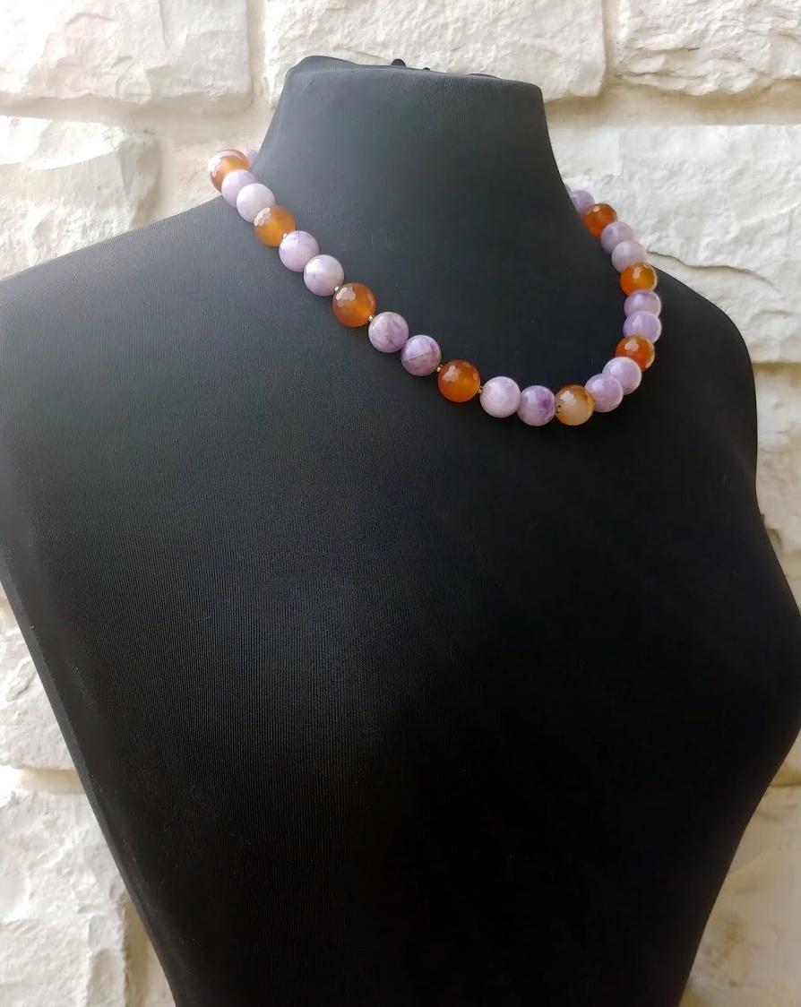 Lavender Jade and Faceted Carnelian Necklace 1